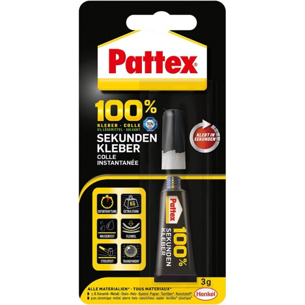 Pattex 100 % Kleber Sekundenkleber Produktbild Blisterkarte