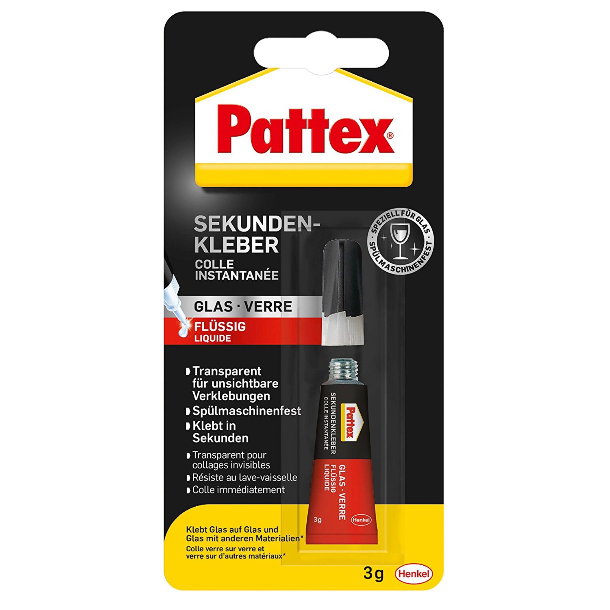 Pattex Sekundenkleber Glas Flüssig Produktbild Blisterkarte